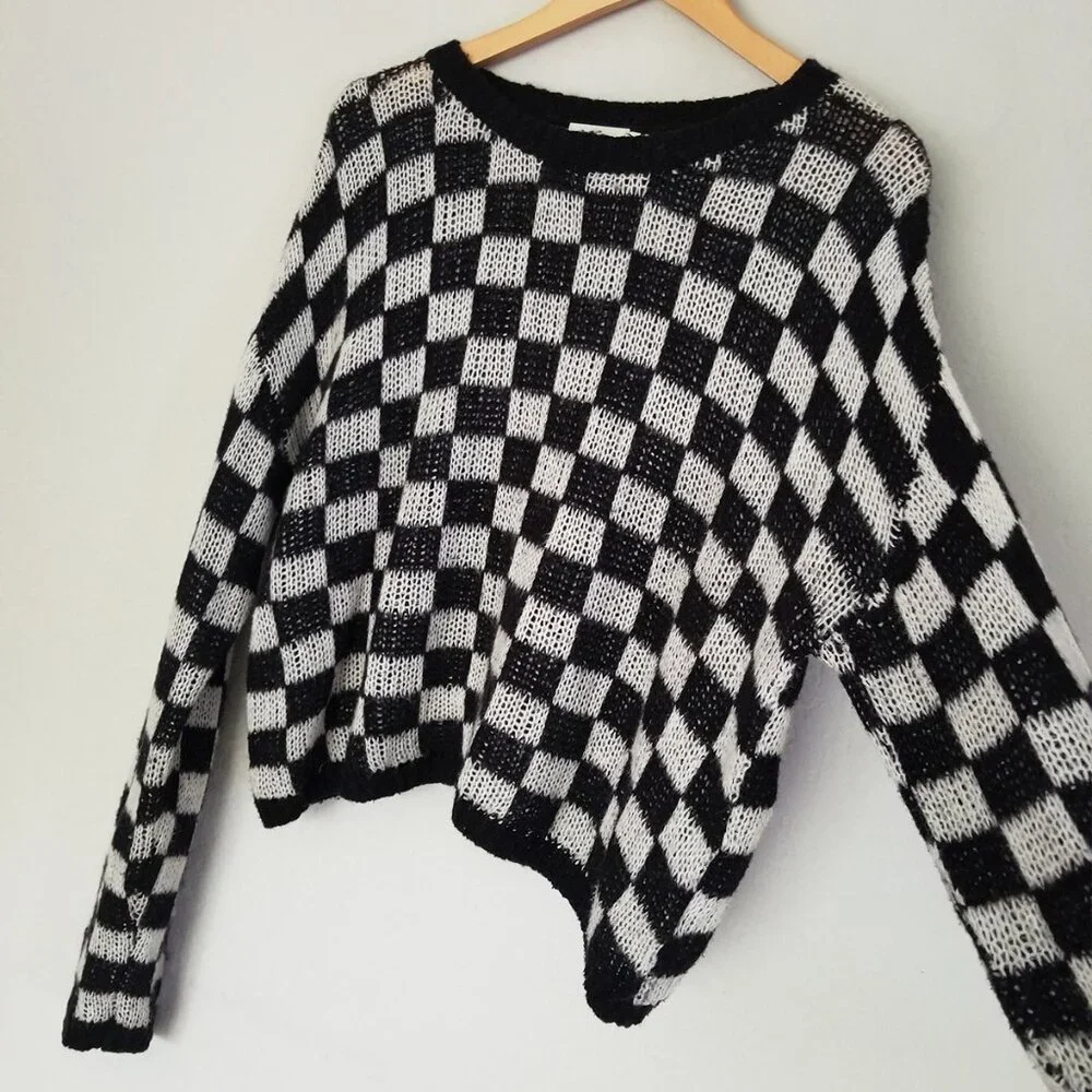 A.L.C. Remington Black White Check Plaid Checkerboard Sweater M Black White $295 - Picture 7 of 16